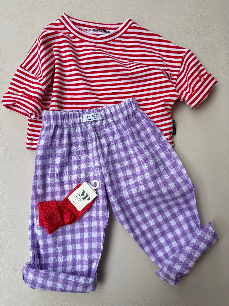 Louloúdi Vichy babybroek ruit katoen rood 86/92