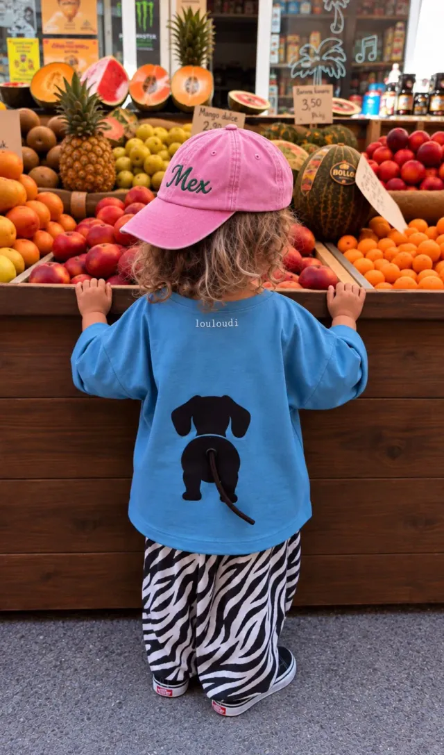 Louloúdi Dachs shirt teckelprint geel 0-3M