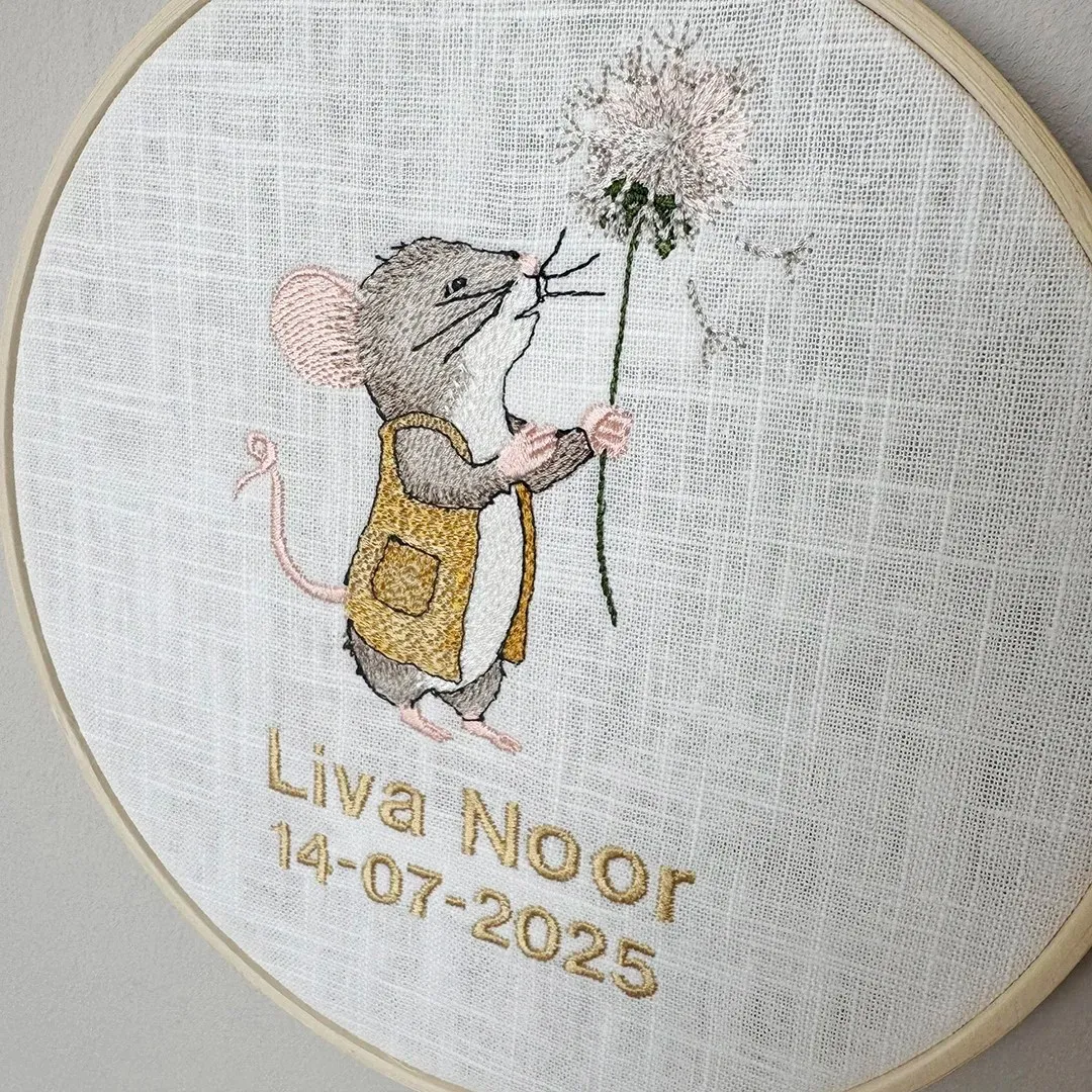 SODA FASHION Borduurring Geboorte muis babydecoratie