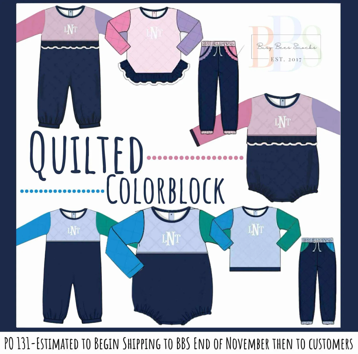 Busy Bee Smocks Quilted Colorblock romper 6M gewatteerd winter