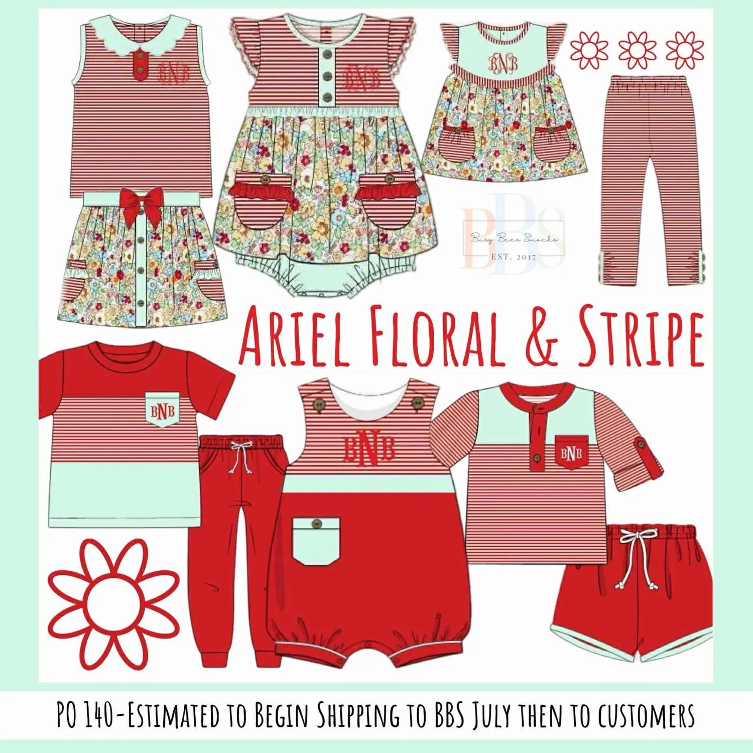 Busy Bee Smocks Ariel Floral Stripes jongens jogger set 18M