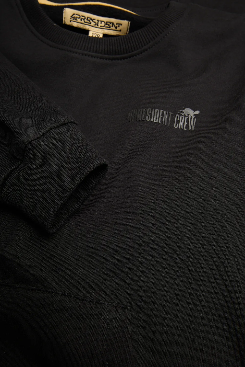 4President Arie Black sweater jongens zwart katoen