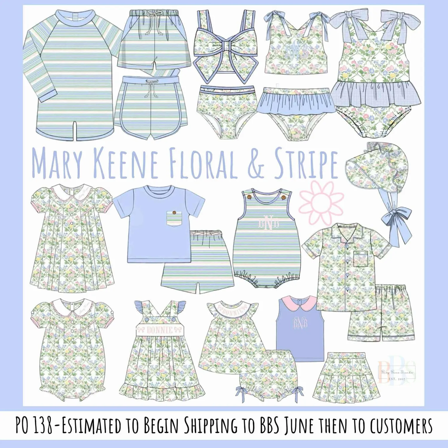 Busy Bee Smocks Mary-Keene Floral Stripe Boys Knit Bubble 3T