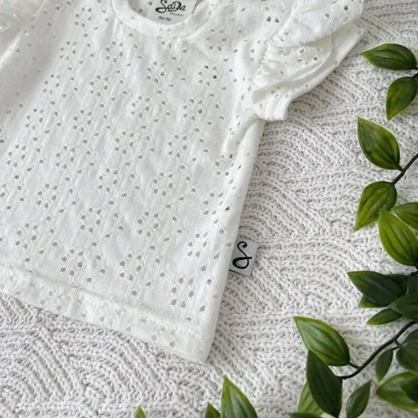 SODA FASHION Ruffle shirt Embroidery korte mouw zacht