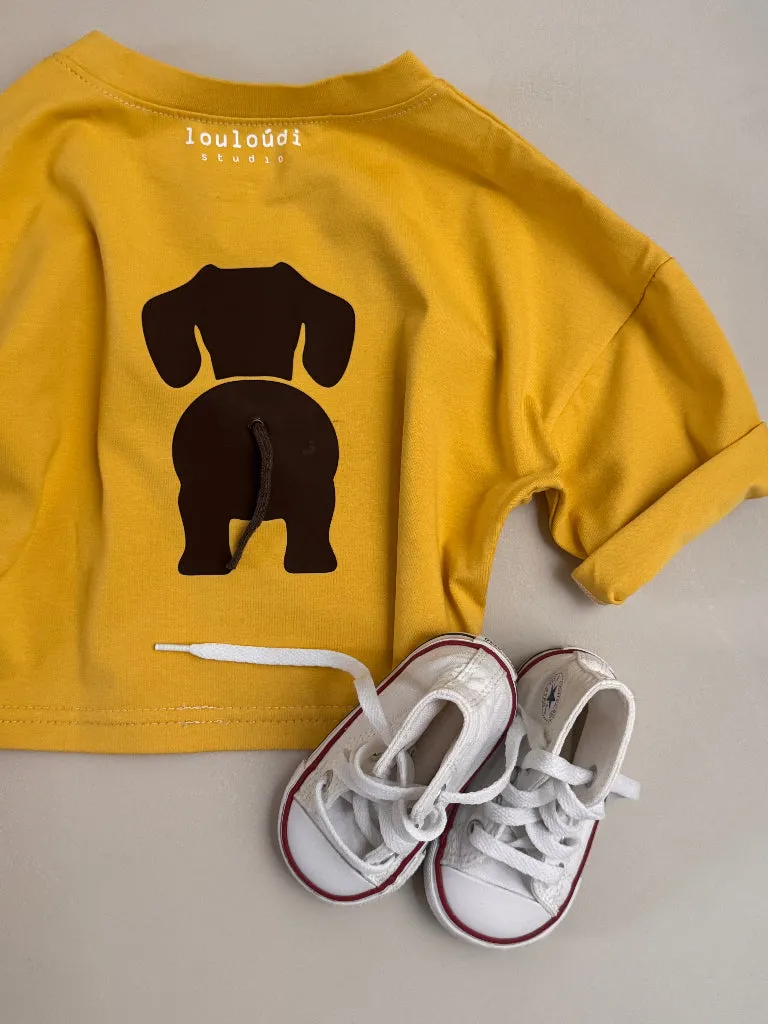 Louloúdi Dachs shirt teckelprint geel 0-3M