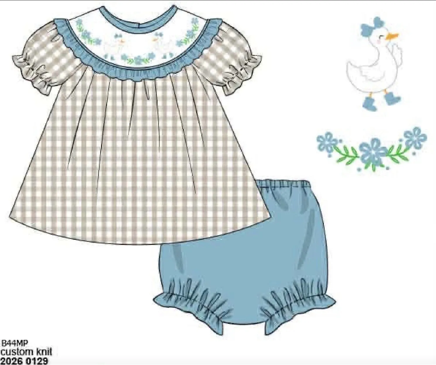 Busy Bee Smocks Granny's Geese bloomerset geborduurd