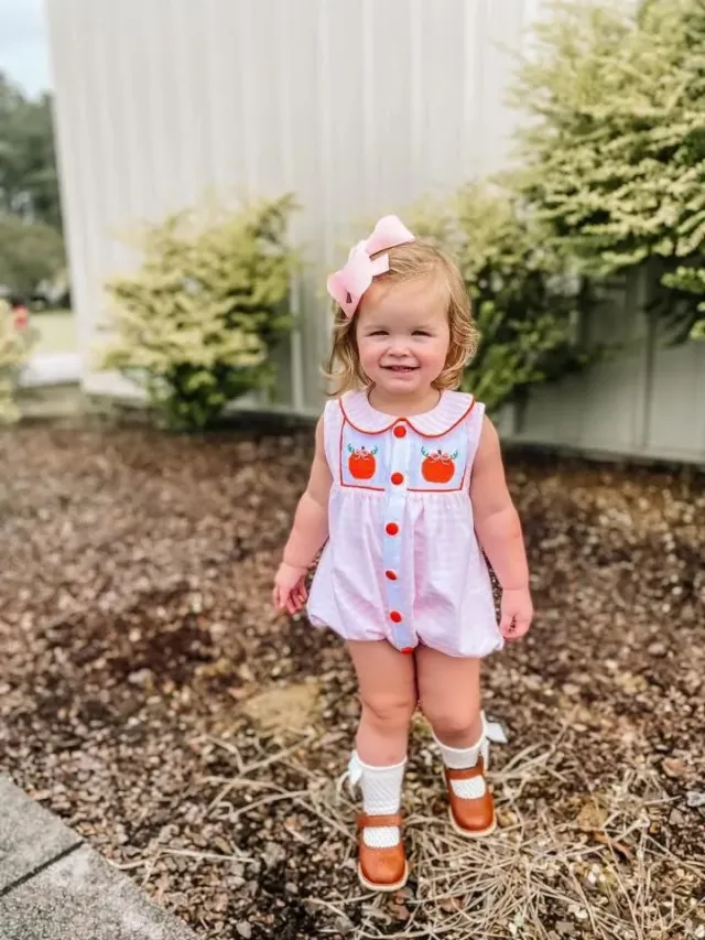 Busy Bee Smocks Simple Pumpkins romper meisjes 9M pompoen