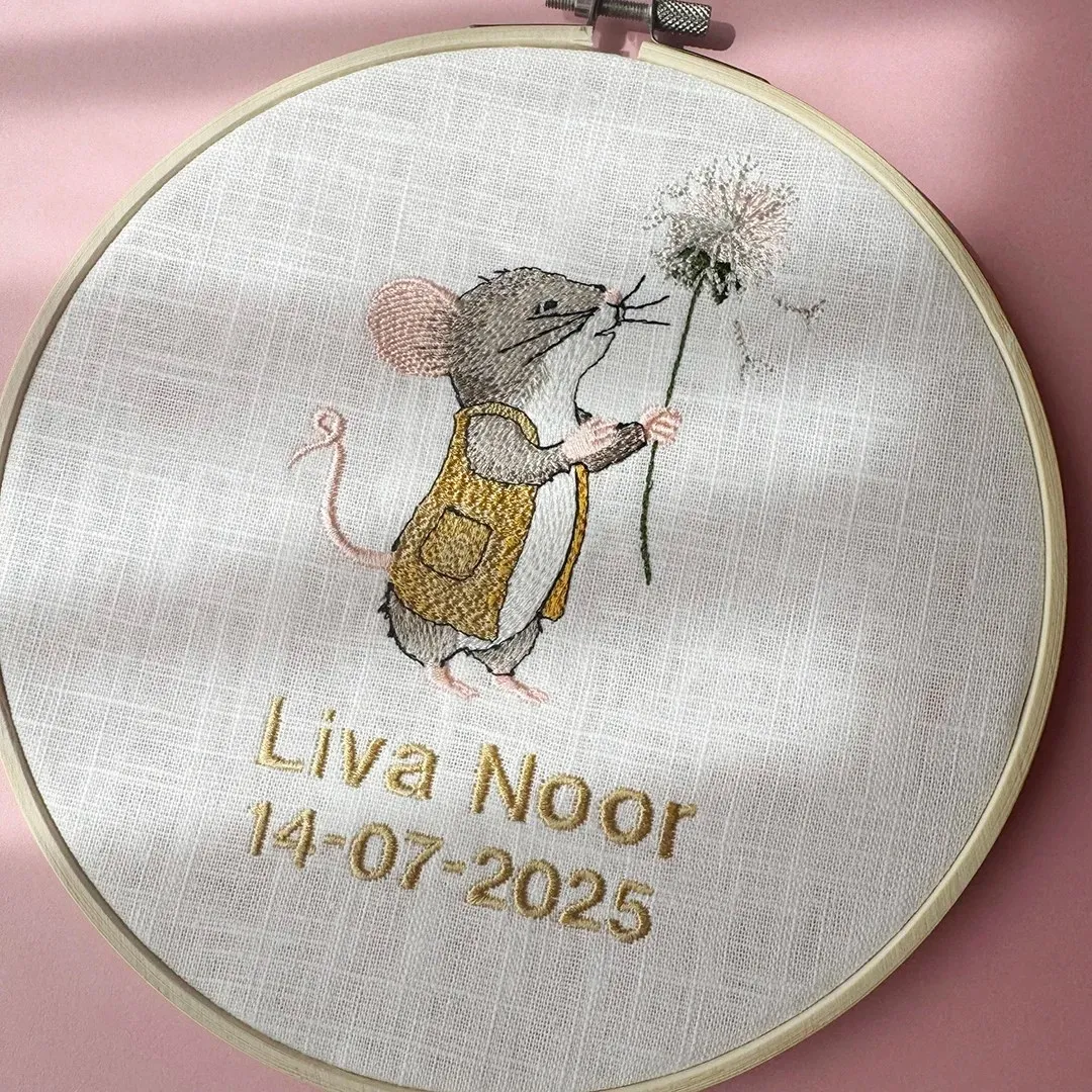 SODA FASHION Borduurring Geboorte muis babydecoratie
