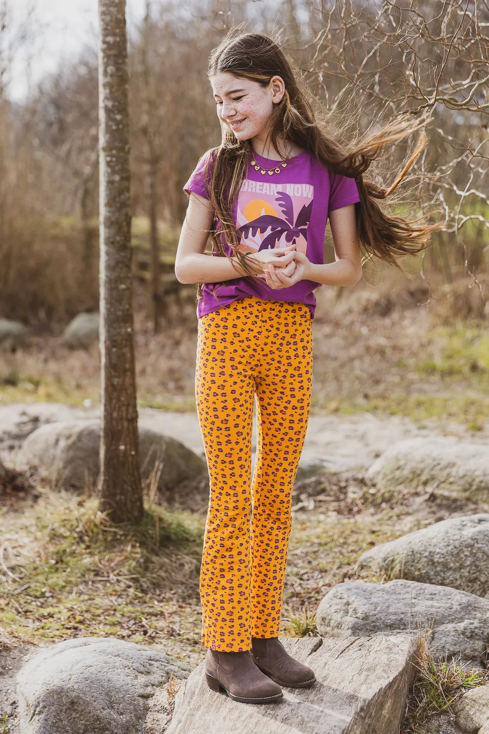 4PRESIDENT Nala Orange broek meisjes luipaardprint