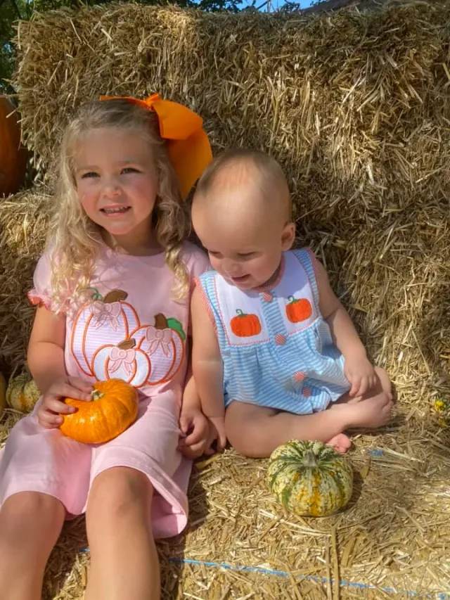 Busy Bee Smocks Simple Pumpkins meisjesjurk tricot 12M pompoen