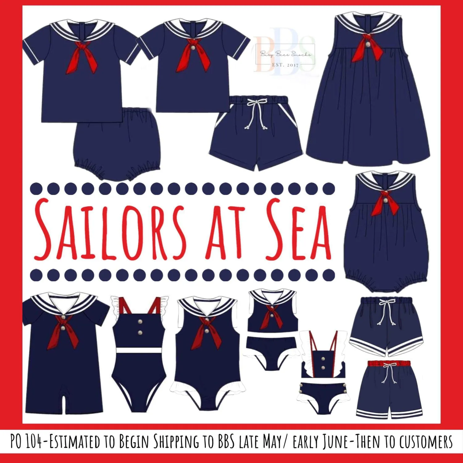 Busy Bee Smocks Sailors At Sea Mom Rash Guard Swim XS