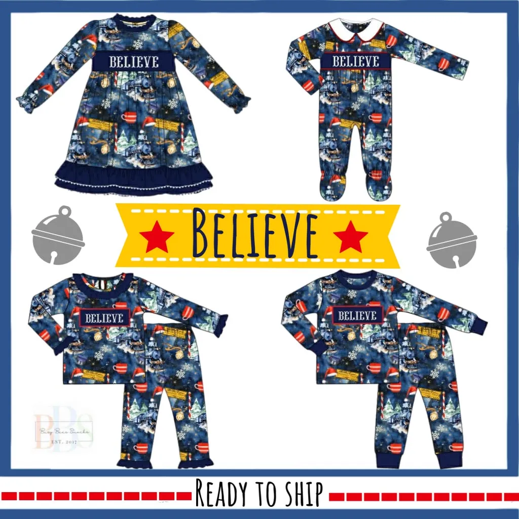 Busy Bee Smocks Believe slaapjurkje geborduurd 3T kerst