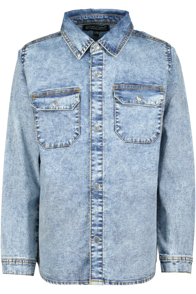 4President Hano overhemd jongens lichtblauw denim