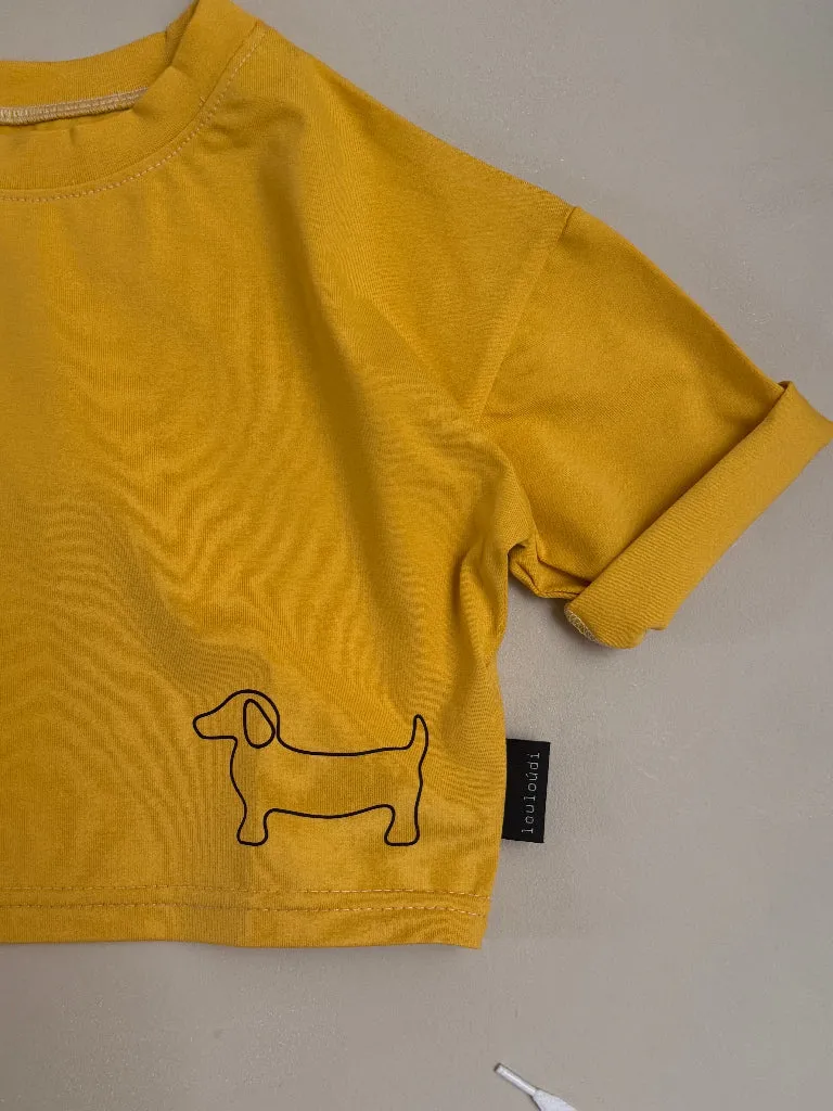 Louloúdi Dachs shirt teckelprint geel 0-3M