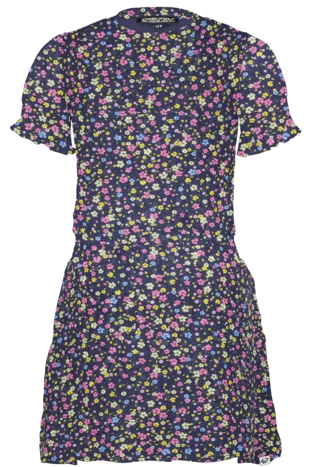 4President Leena AOP Navy Flower jurk bloemen