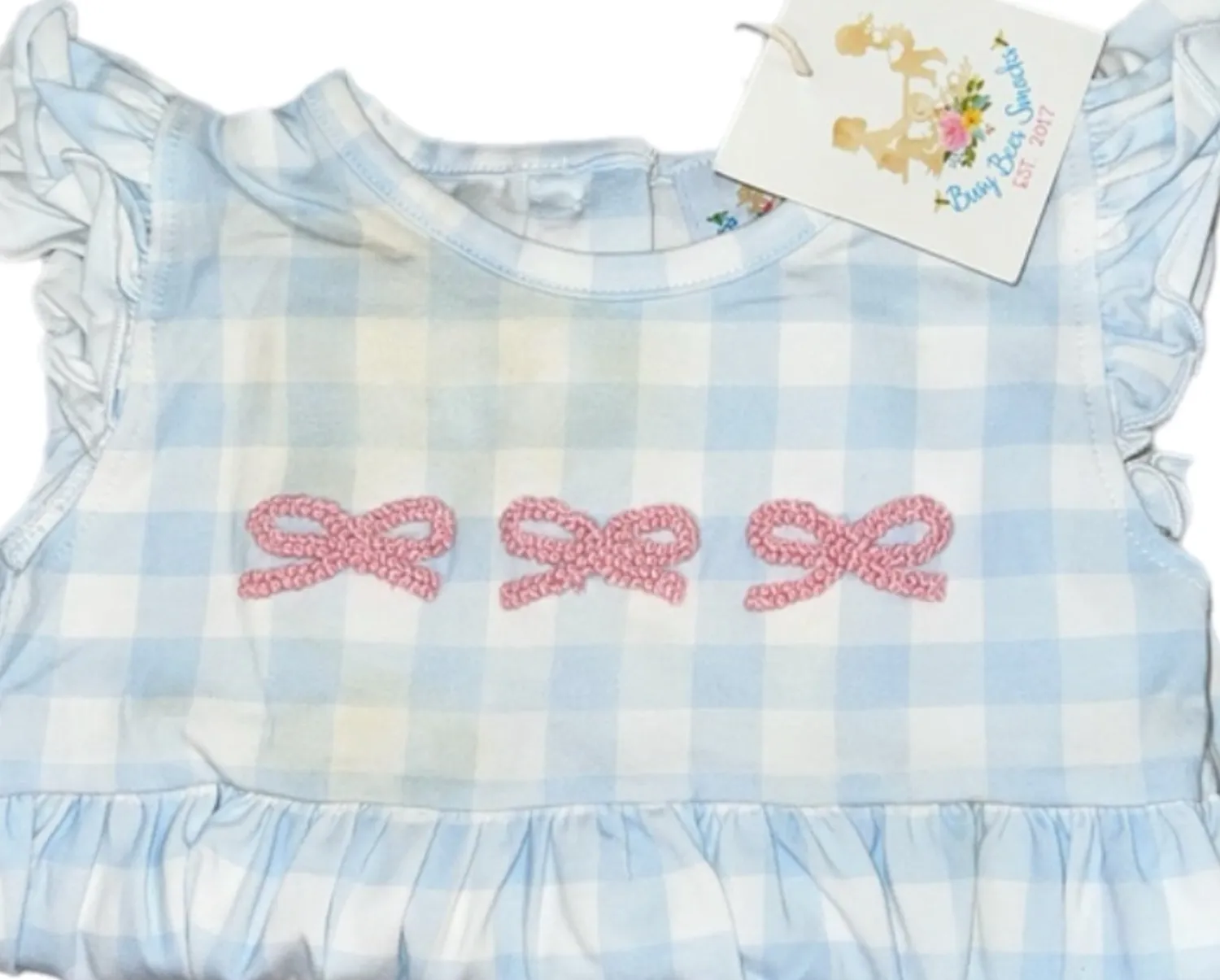 Busy Bee Smocks French Knot Blues romper meisjes NB defect B