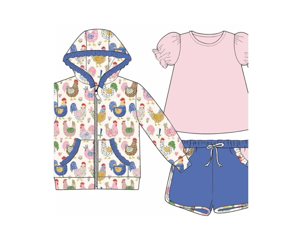 Busy Bee Smocks Colorful Chickens 3-delige set meisjes geel
