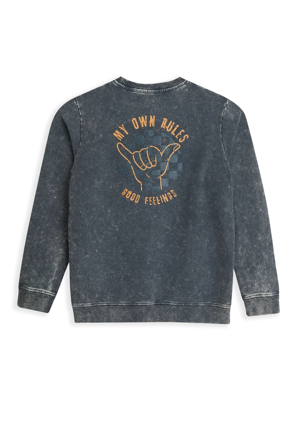 4President Olyn Black sweater acid wash katoen