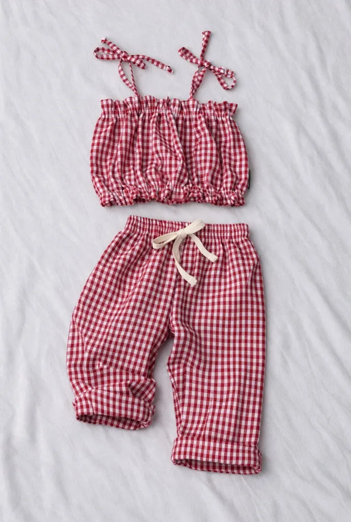 Louloúdi Vichy babybroek ruit katoen rood 86/92