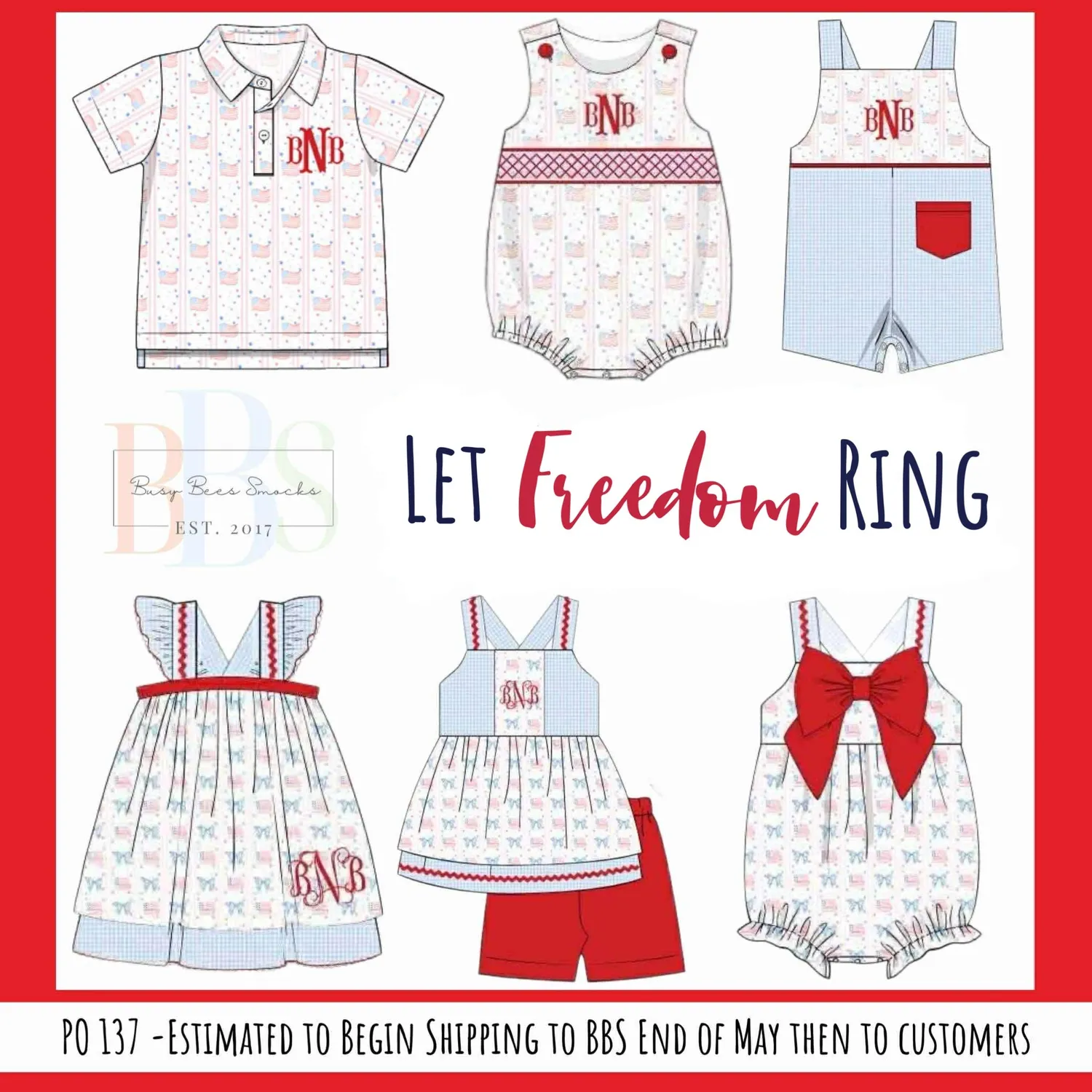 Busy Bee Smocks Let Freedom Ring short set geweven maat 9M