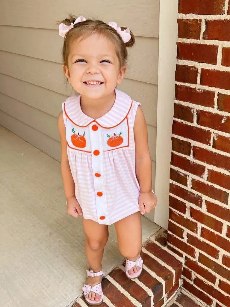 Busy Bee Smocks Simple Pumpkins romper meisjes 9M pompoen