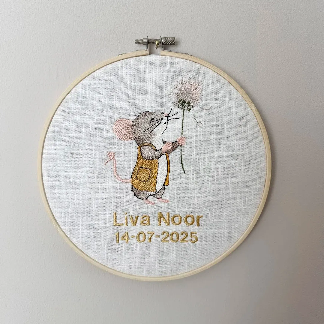 SODA FASHION Borduurring Geboorte muis babydecoratie