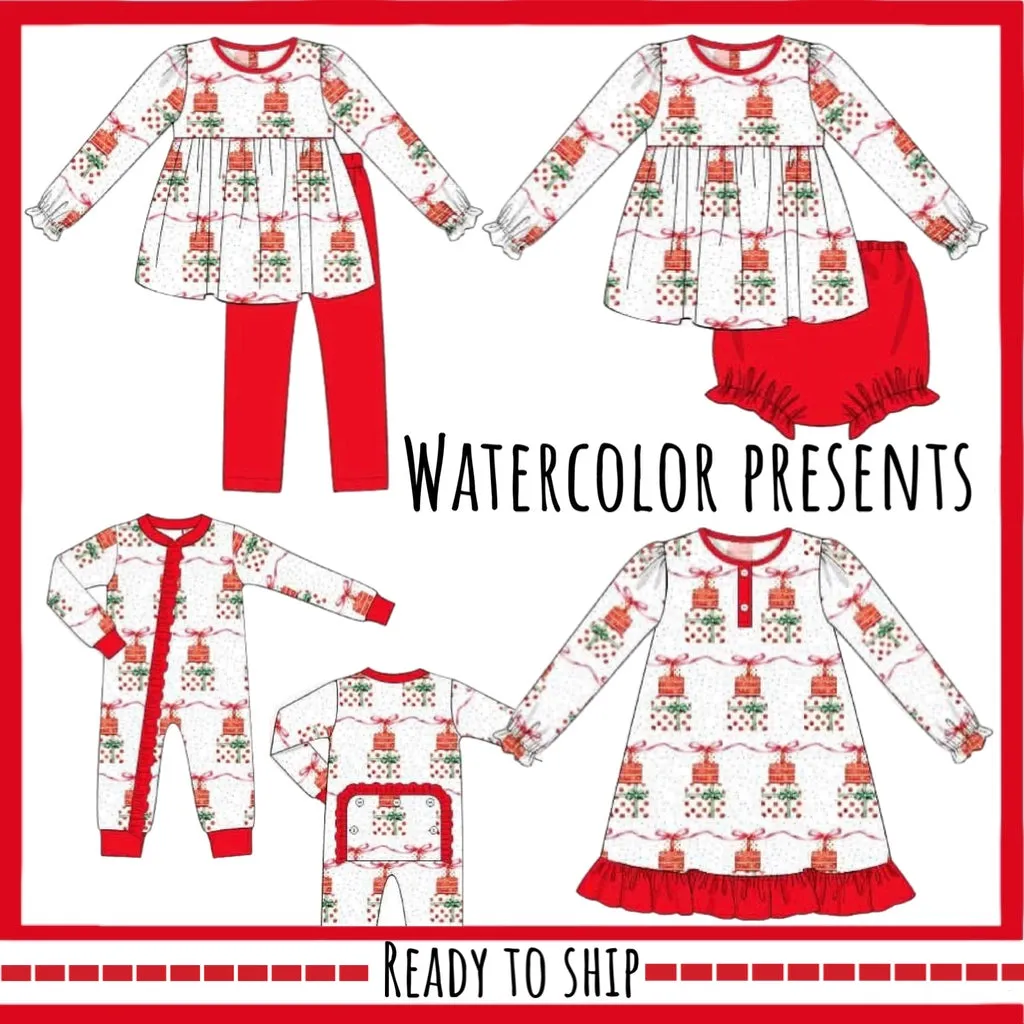 Busy Bee Smocks Watercolor Presents lounge meisjes kerst breisel