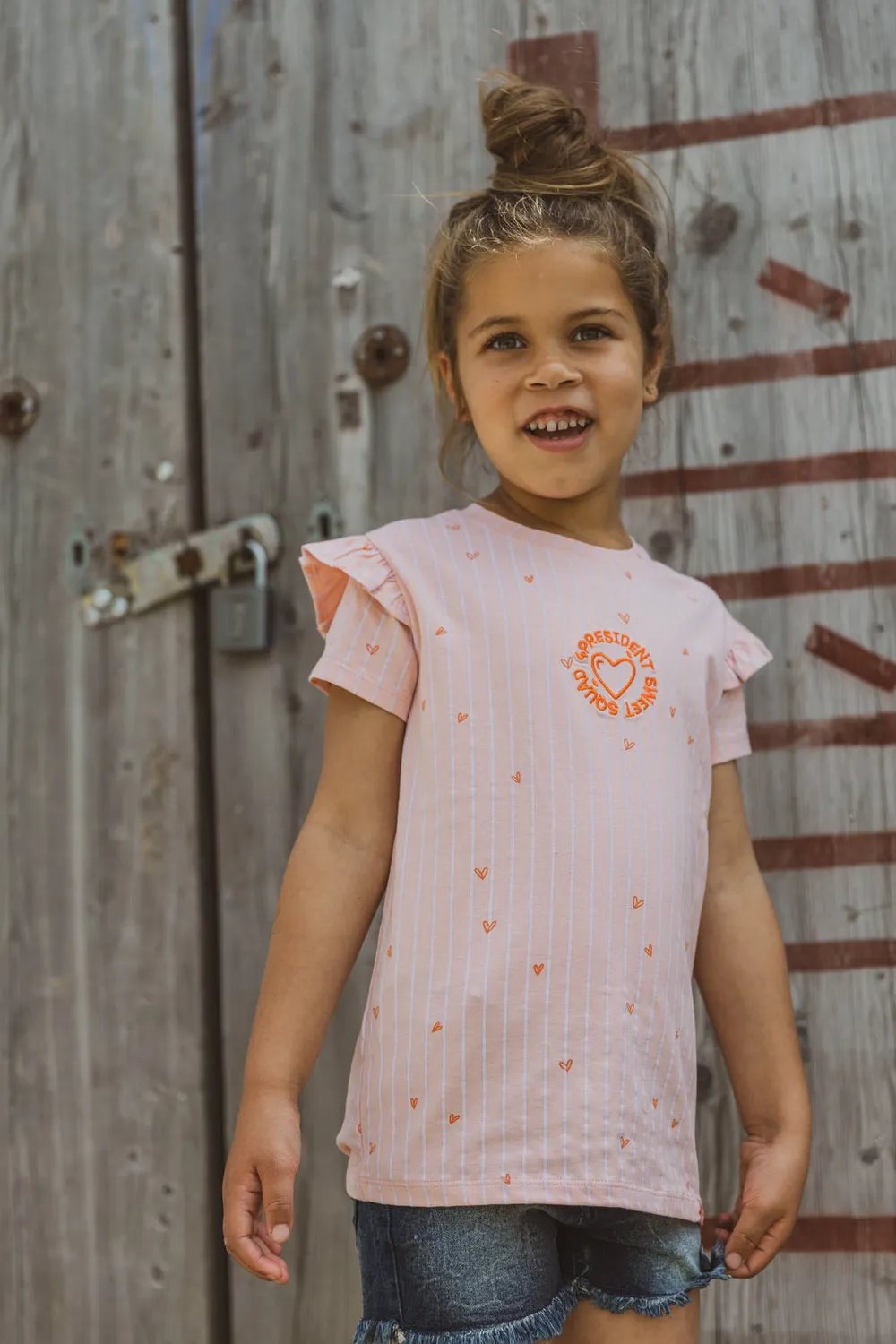4President Bobbi T-shirt powder pink schaakbord katoen