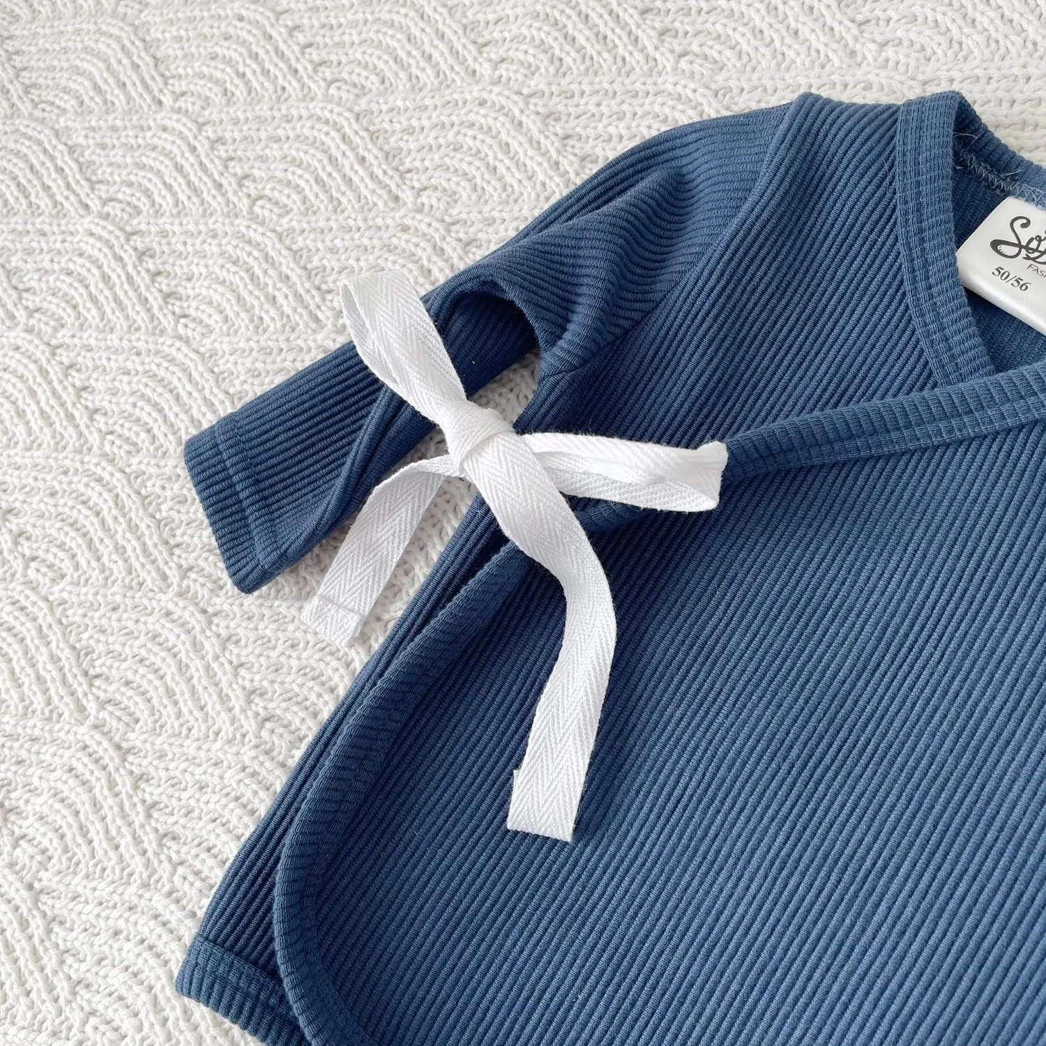 SODA FASHION Overslag shirt blauw rib biokatoen