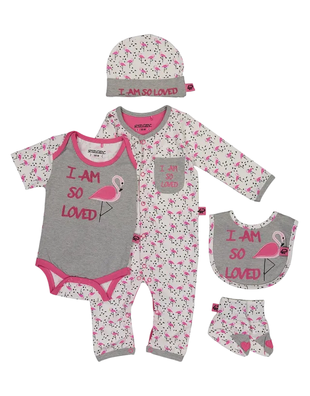 4President Baby Giftset Flamingo katoen 5-delig