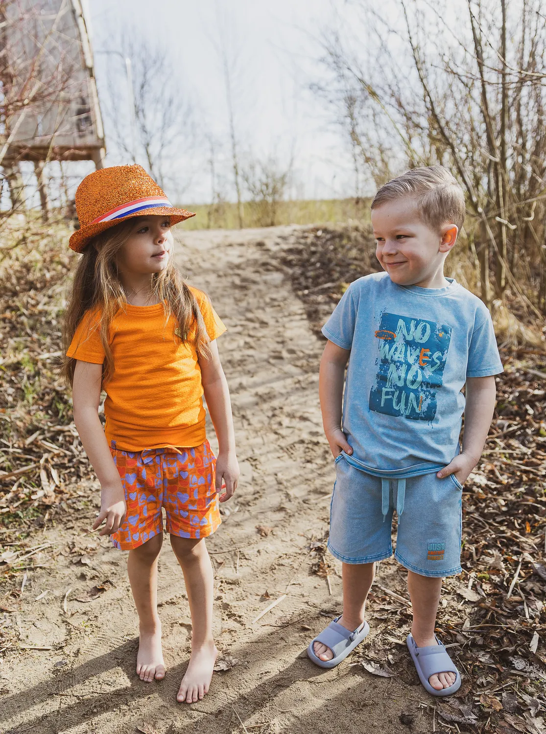 4PRESIDENT Nita Orange short meisjes print stretchkatoen