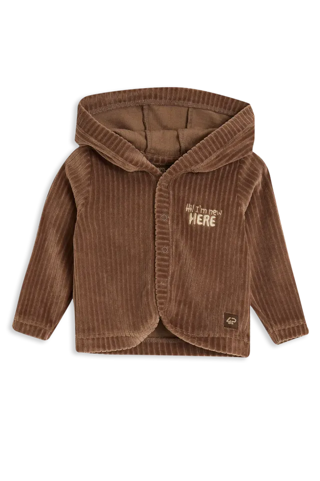 4President Ziep hoodie bruin velvet rib katoen