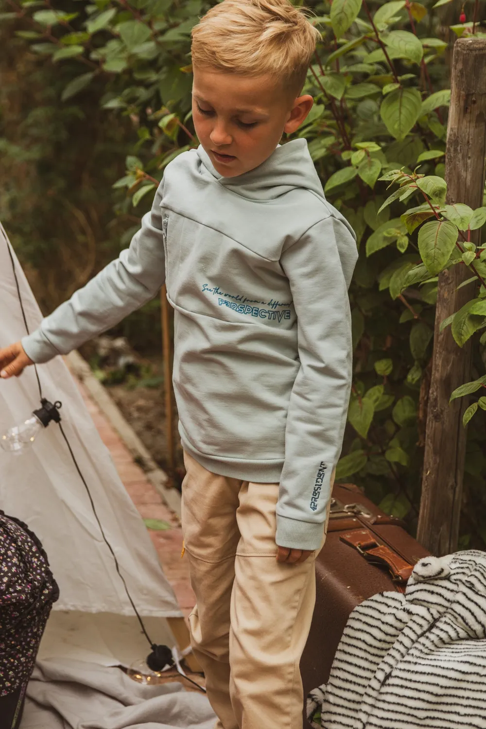 4PRESIDENT Iddo Hoodie Cloud Blue katoen met ritszak
