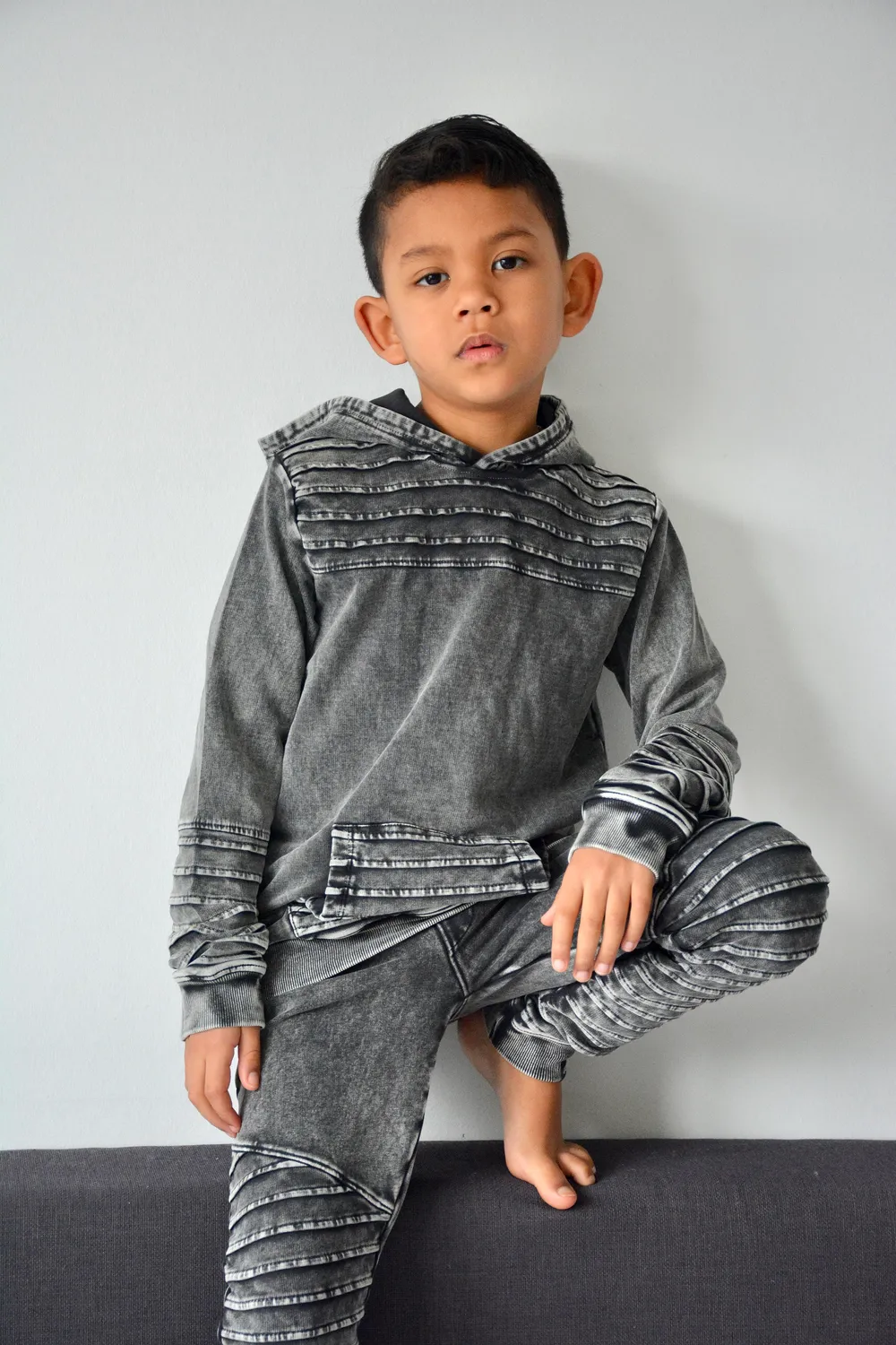 4President Tarik Hoodie jongens zwart acid wash katoen