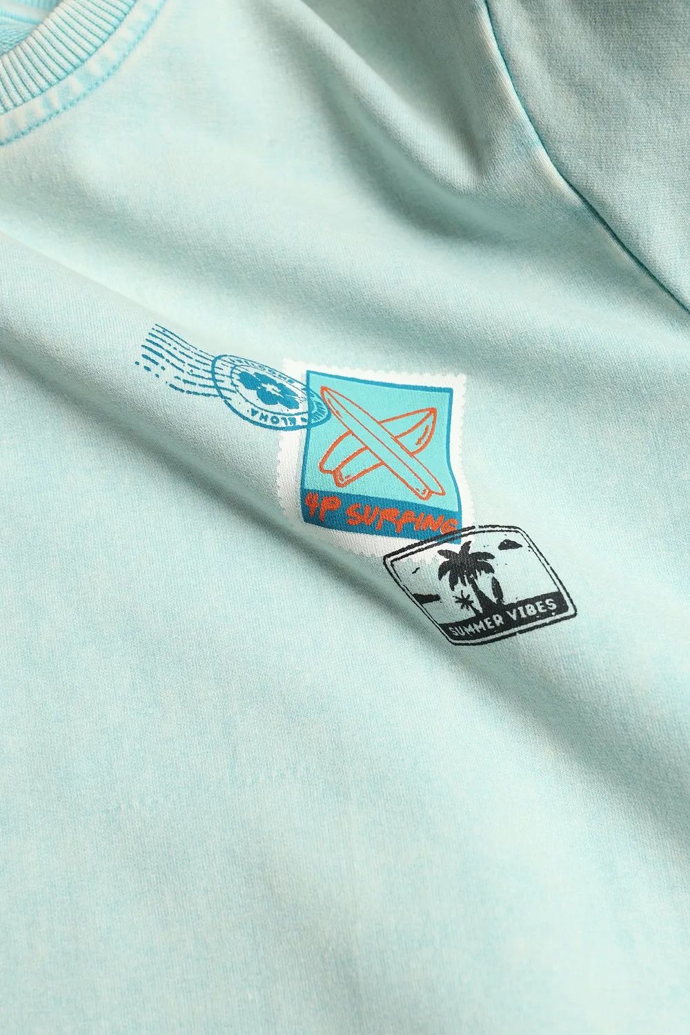 4President Olyn sweater light blue katoen acid wash
