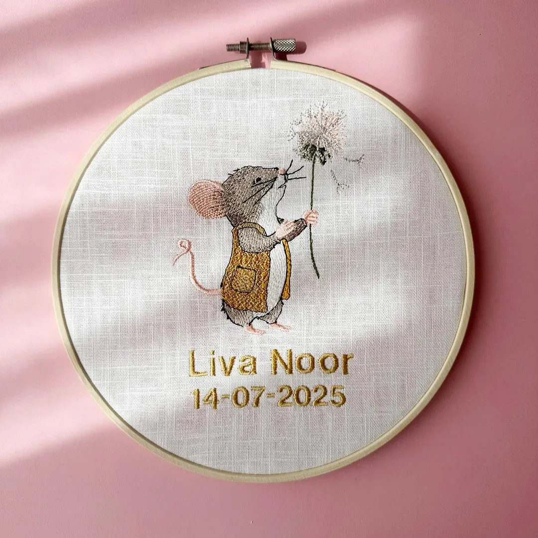 SODA FASHION Borduurring Geboorte muis babydecoratie