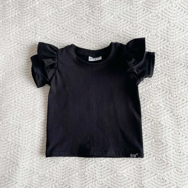 SODA FASHION Ruffle Shirt Zwart Korte Mouw 50-68