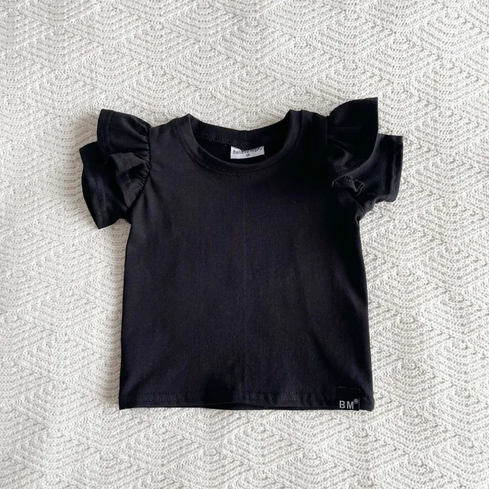 SODA FASHION Ruffle Shirt Zwart Korte Mouw 50-68