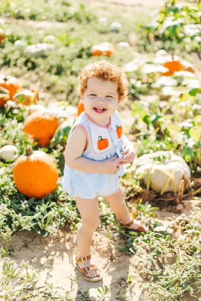 Busy Bee Smocks Simple Pumpkins smock romper 6M