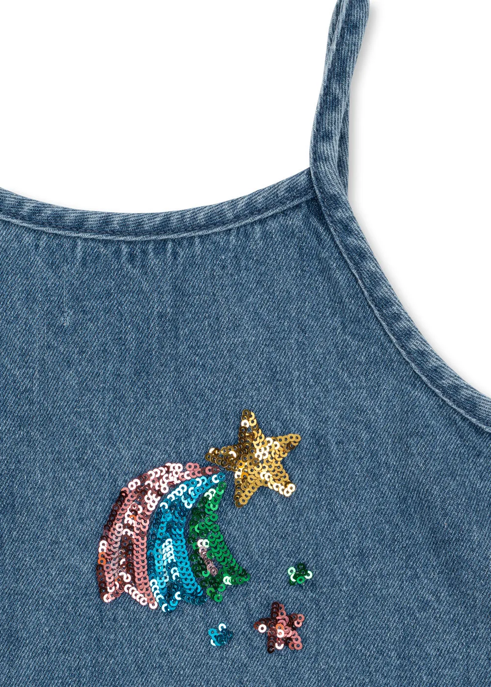Konges Sløjd Magot Pailletten Bandjesjurk rainbow star denim