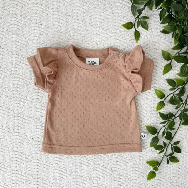 SODA FASHION Pointelle Perzik ruffle shirt perzik biokatoen