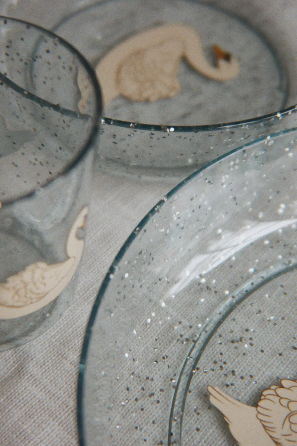 Konges Sløjd Sparkly kinderservies swan blue 3-delig glitter