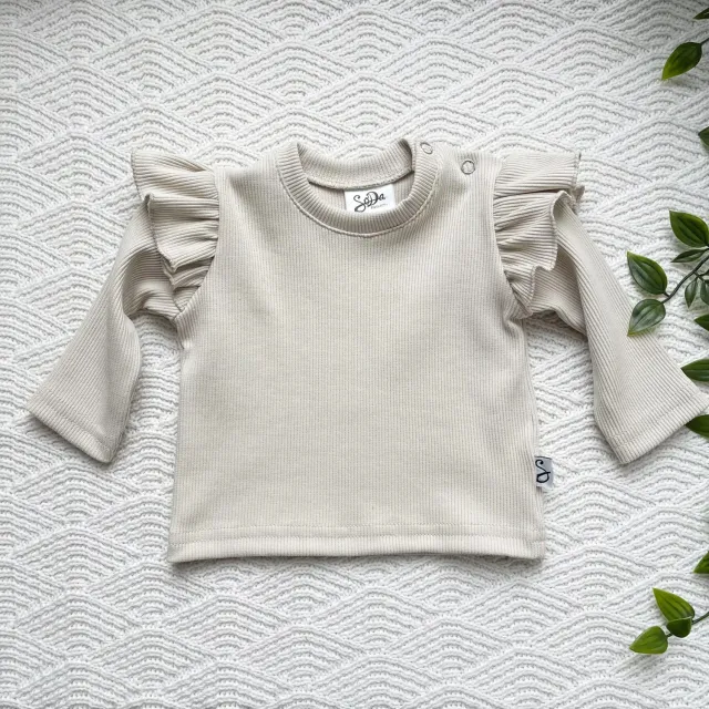 Soda Fashion Soft ruffle shirt rib zand lange mouw