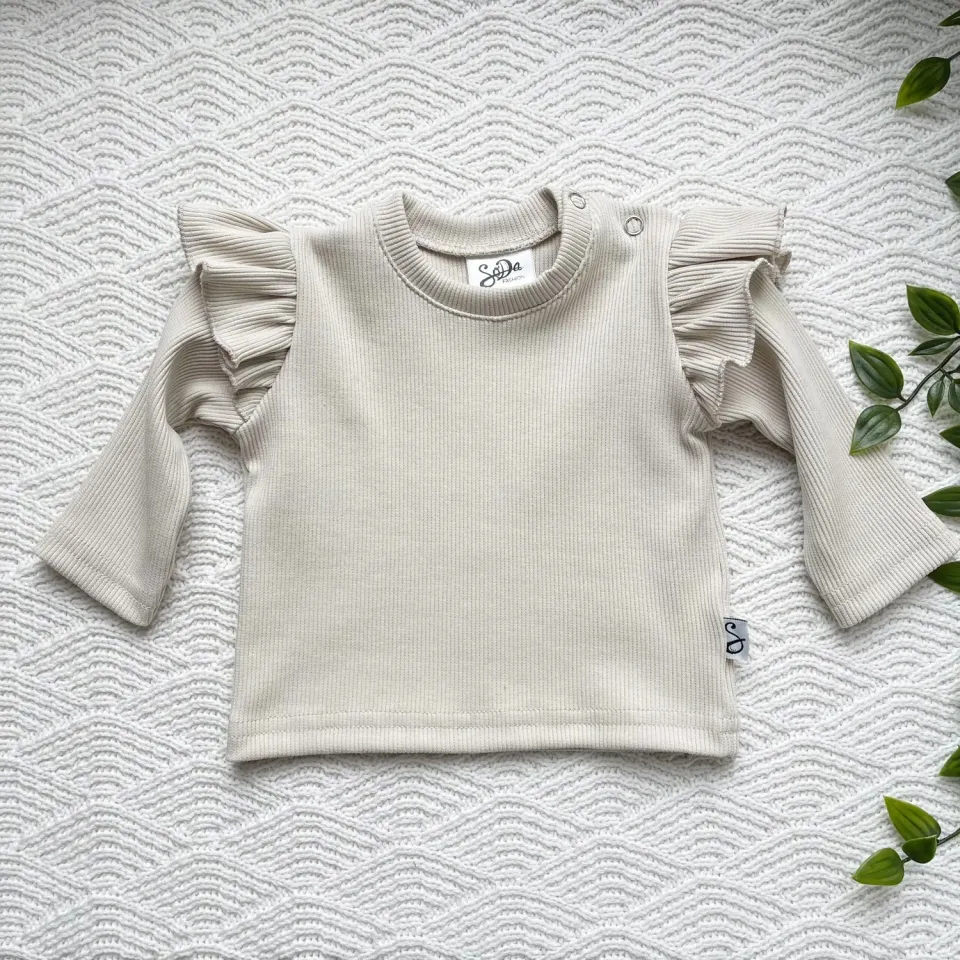 Soda Fashion Soft ruffle shirt rib zand lange mouw