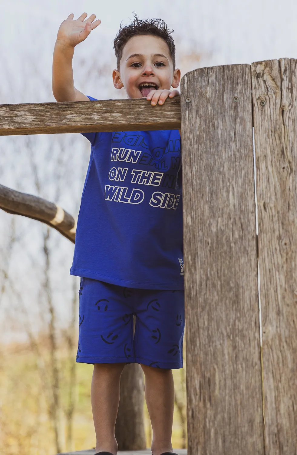 4President Pom short jongens blauw katoen smiley print