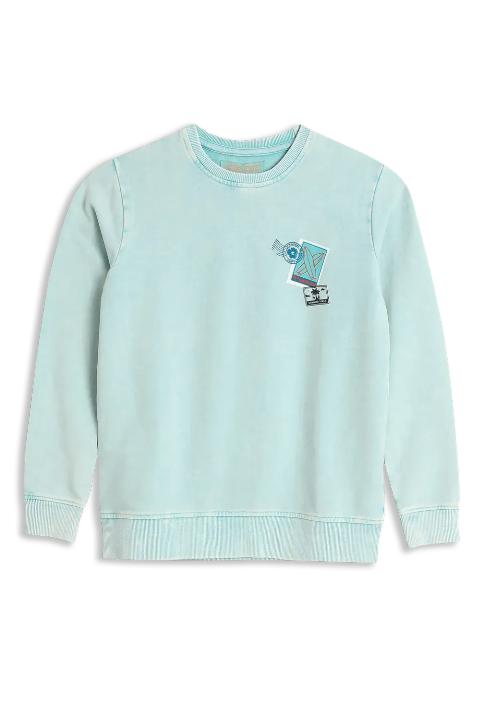 4President Olyn sweater light blue katoen acid wash