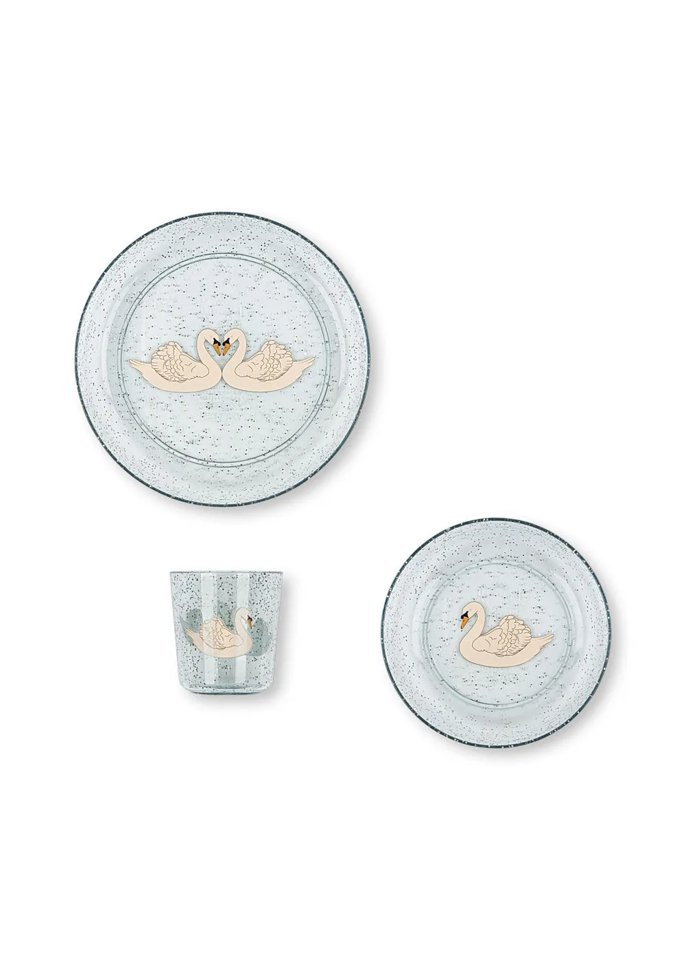 Konges Sløjd Sparkly kinderservies swan blue 3-delig glitter