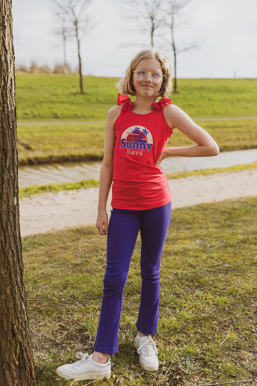4President Roxy Purple flared broek meisjes ribstof