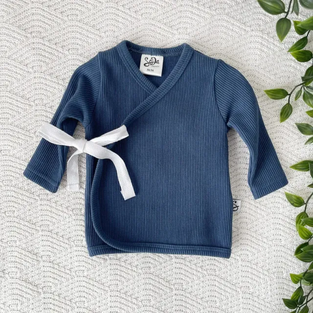 SODA FASHION Overslag shirt blauw rib biokatoen