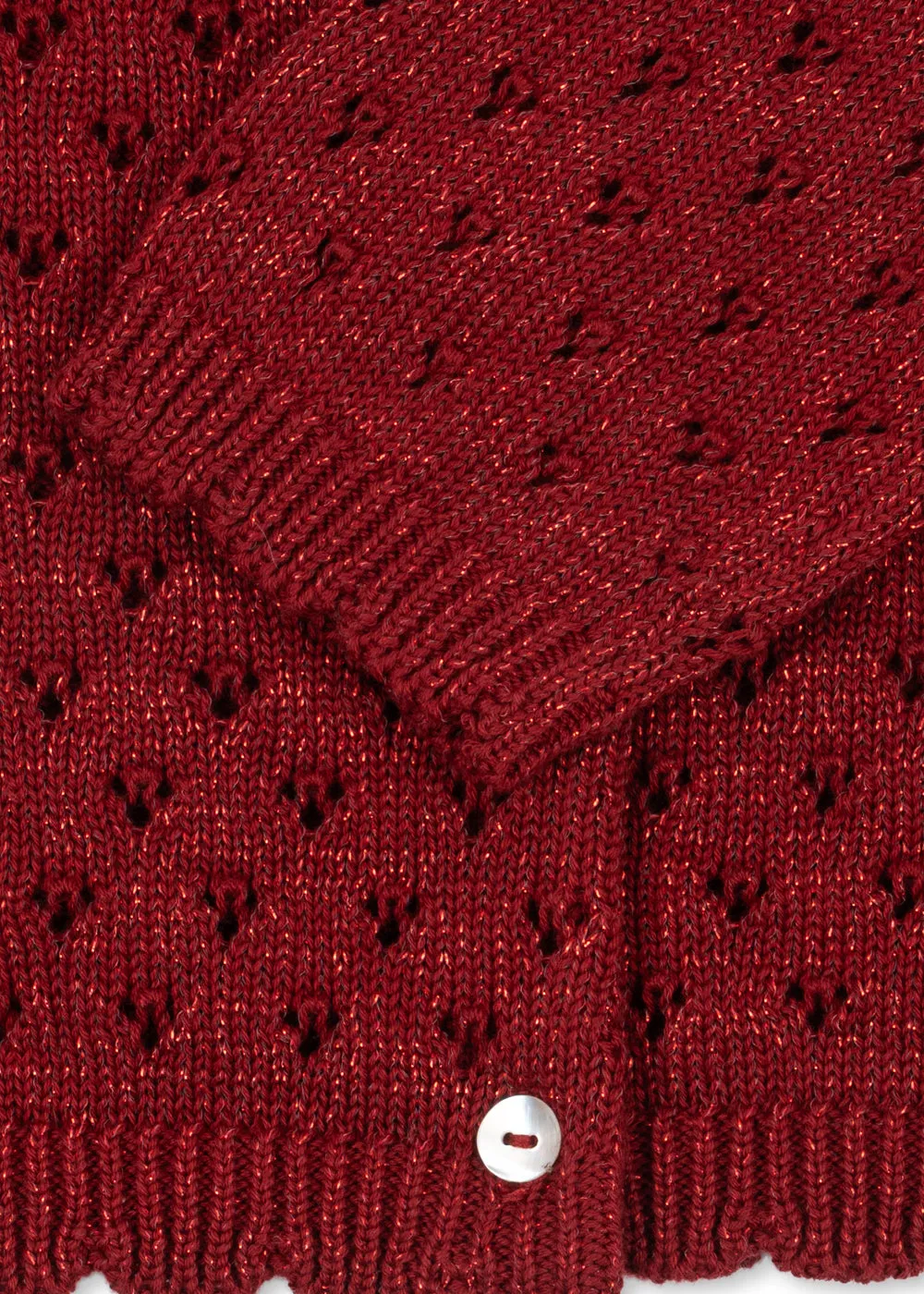 Konges Sløjd Holiday cardigan Red Dahlia glitterkatoen
